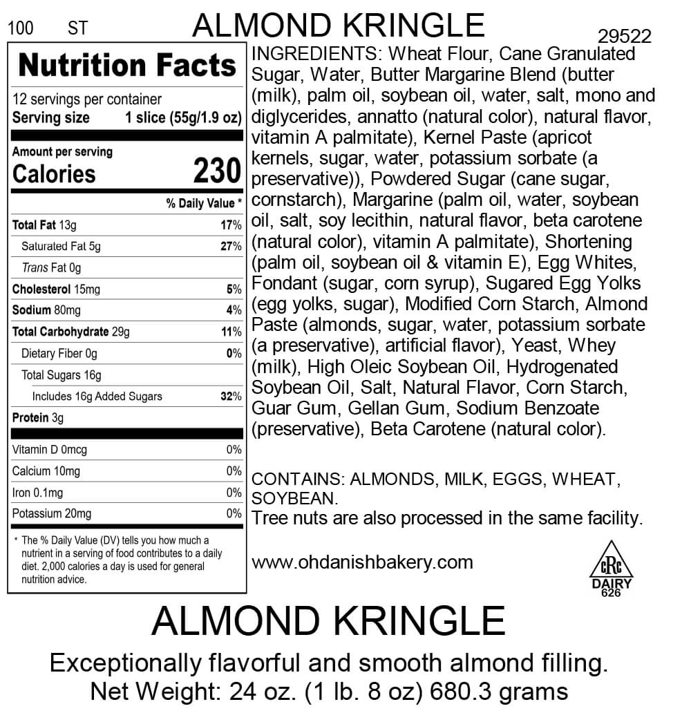 Nutritional Label for Almond Kringle