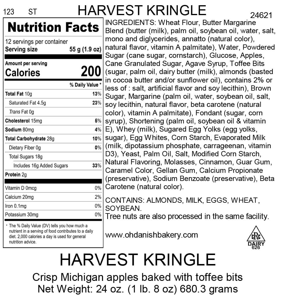 Nutritional Label for Harvest Kringle