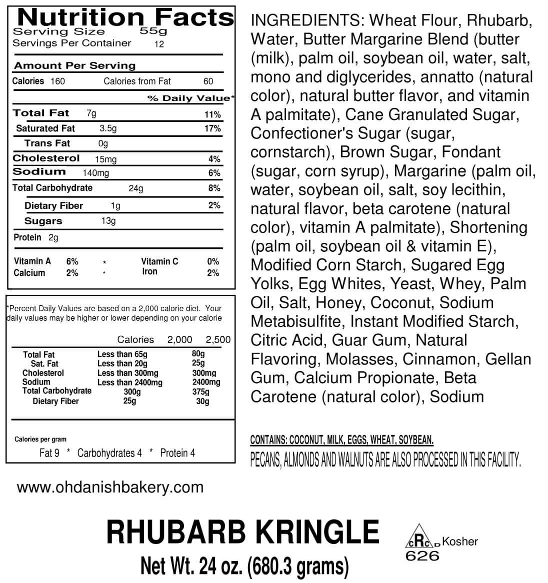 Nutritional Label for Rhubarb Streusel Kringle
