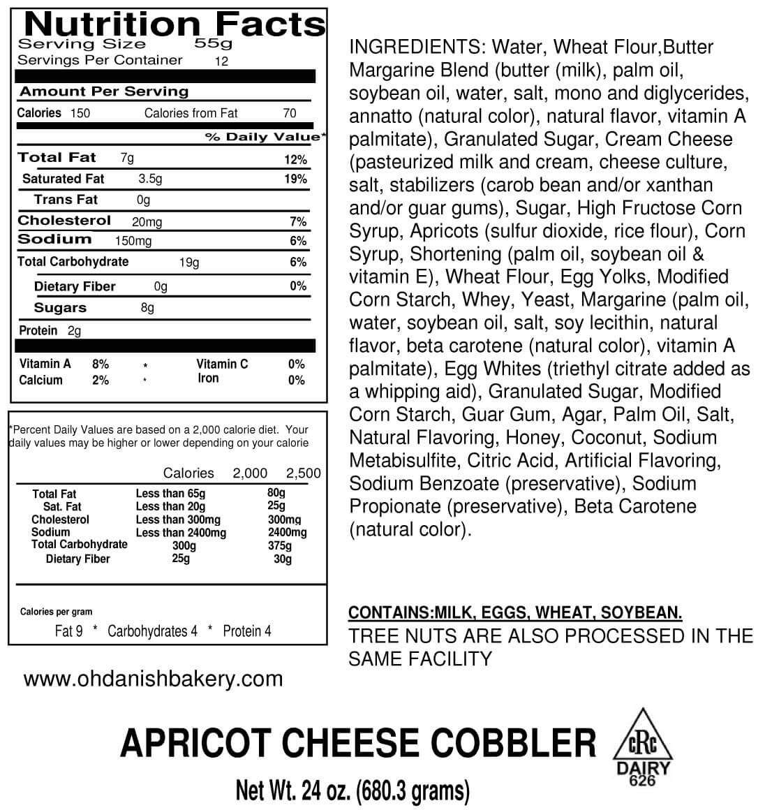Nutritional Label for Apricot Cheese Cobbler Kringle