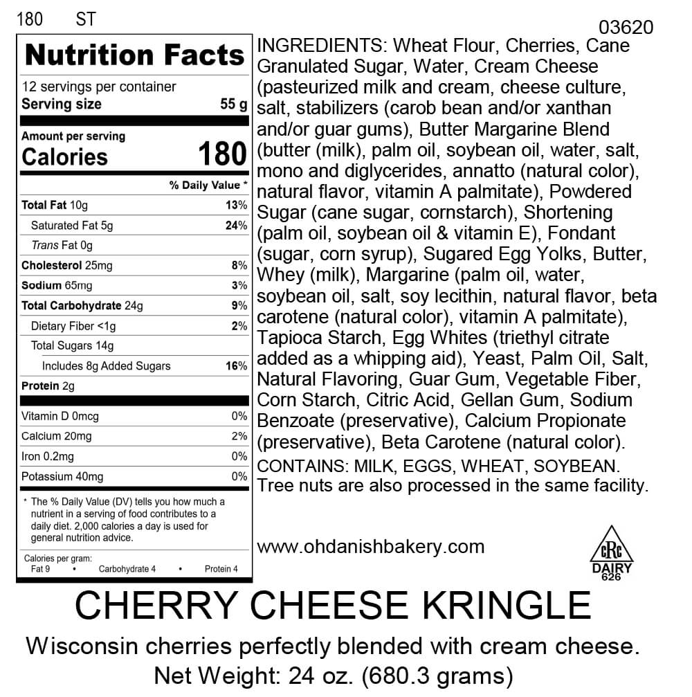 Nutritional Label for Cherry Cheese Kringle