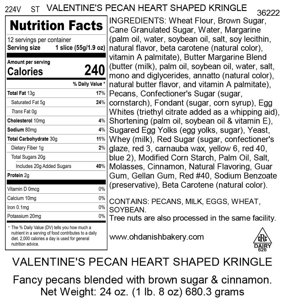 Nutritional Label for Valentine Pecan Kringle