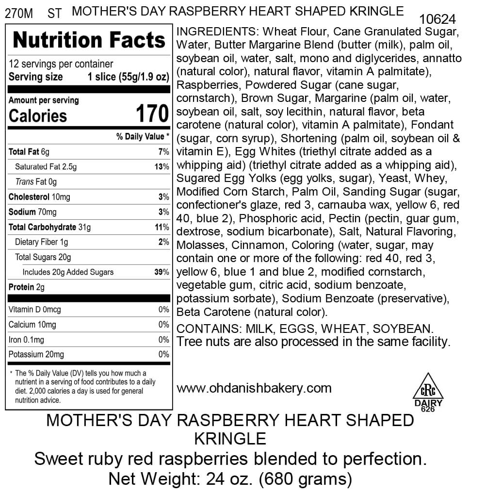 Nutritional Label for Mother's Day Raspberry Heart Shaped Kringle