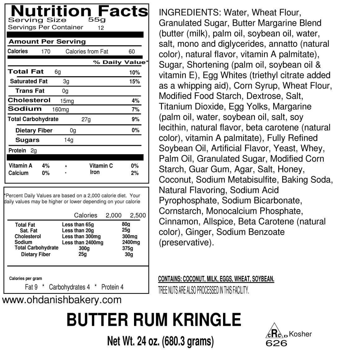 Nutritional Label for Butter Rum Kringle
