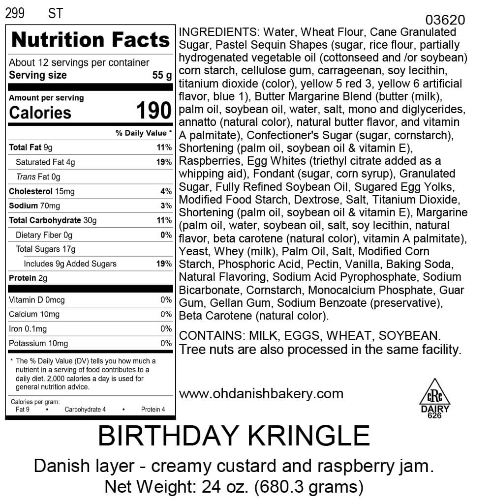 Nutritional Label for Birthday Kringle