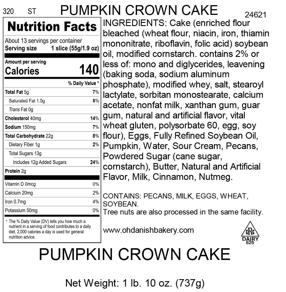 Nutritional Label for Pumpkin Crown Cake