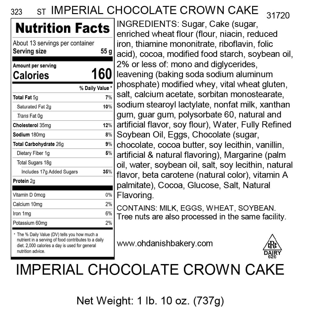 Nutritional Label for The Imperial Chocolate Crown Cake
