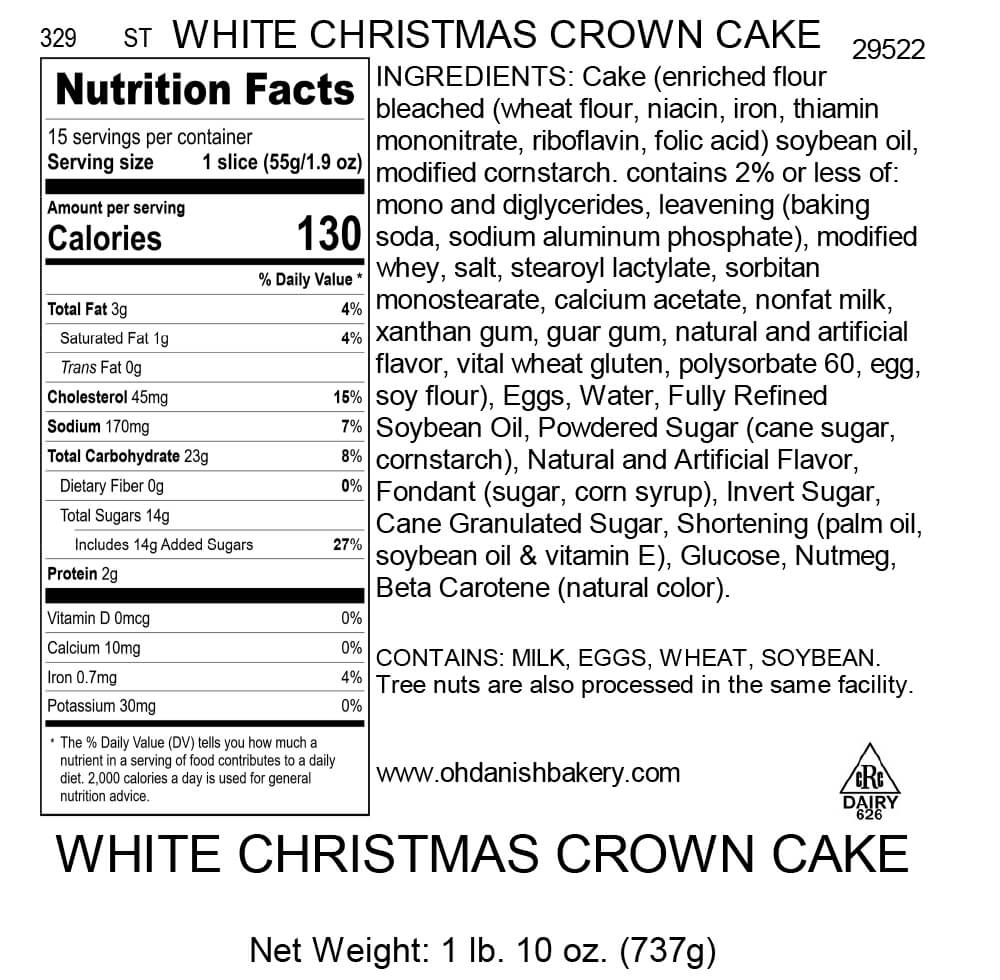 Nutritional Label for White Christmas Crown Cake