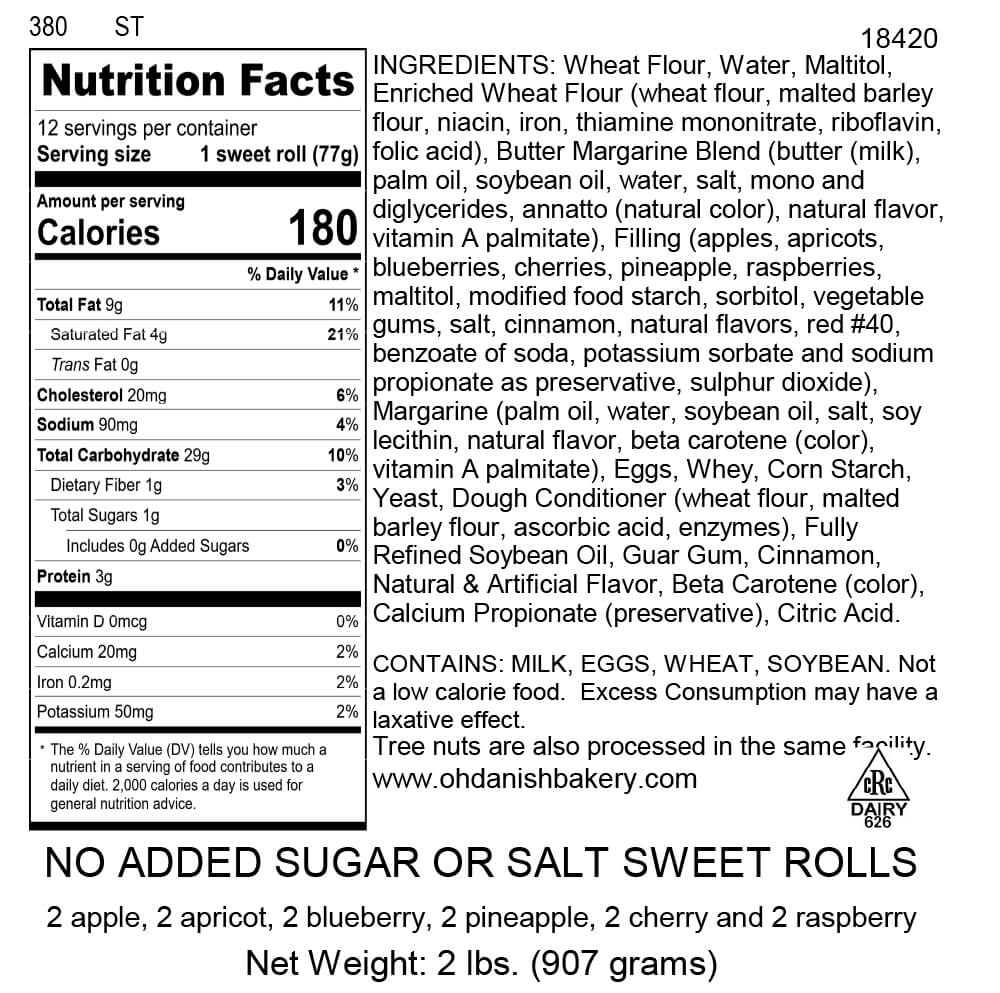 Nutritional Label for No Added Salt and Sugar Sweet Rolls