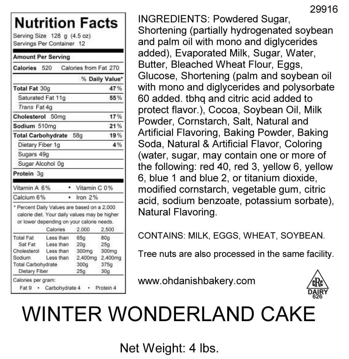 Nutritional Label for Winter Wonderland Cake