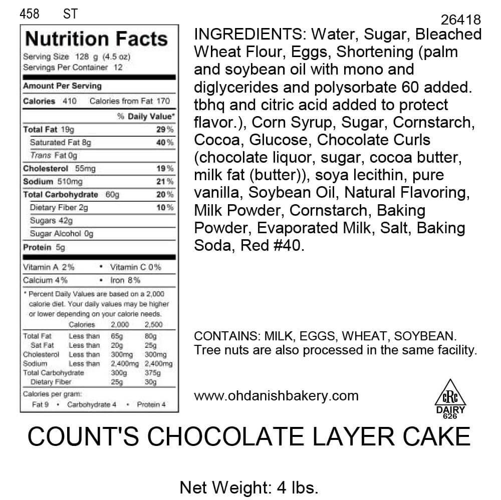 Nutritional Label for Count's Chocolate Layer Cake