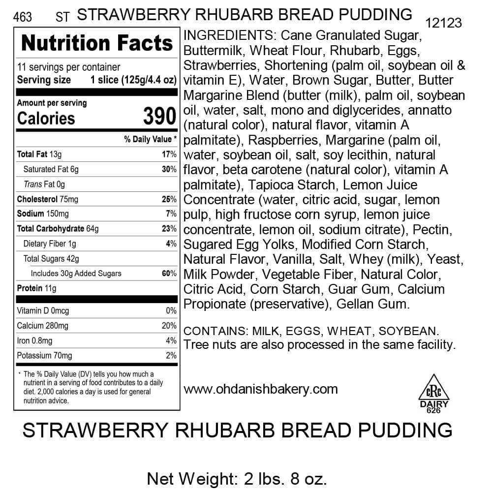 Nutritional Label for Strawberry Rhubarb Bread Pudding