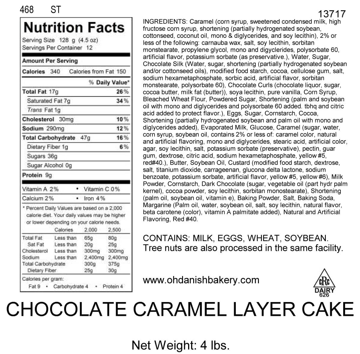 Nutritional Label for Chocolate Caramel Layer Cake