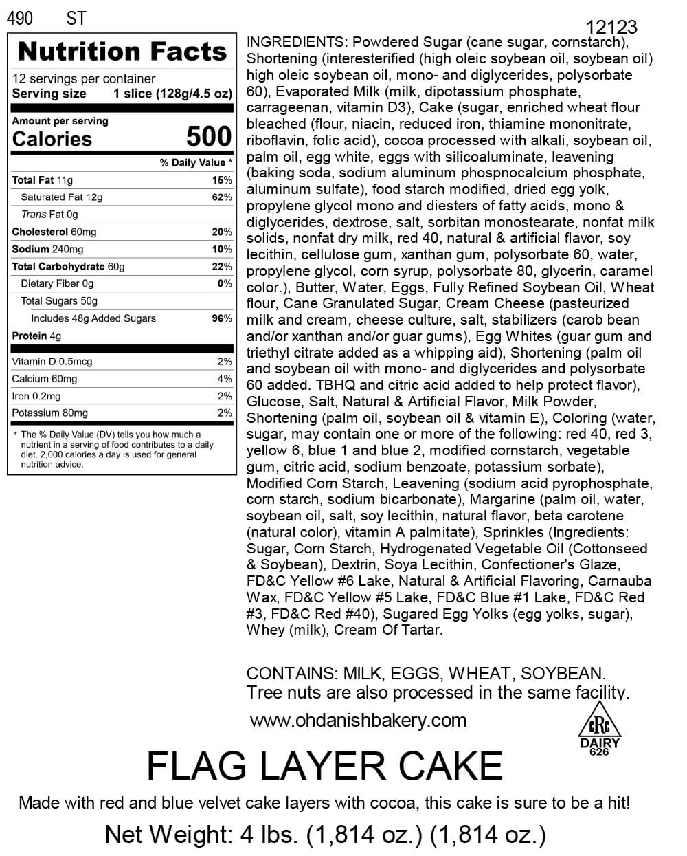 Nutritional Label for Flag Layer Cake
