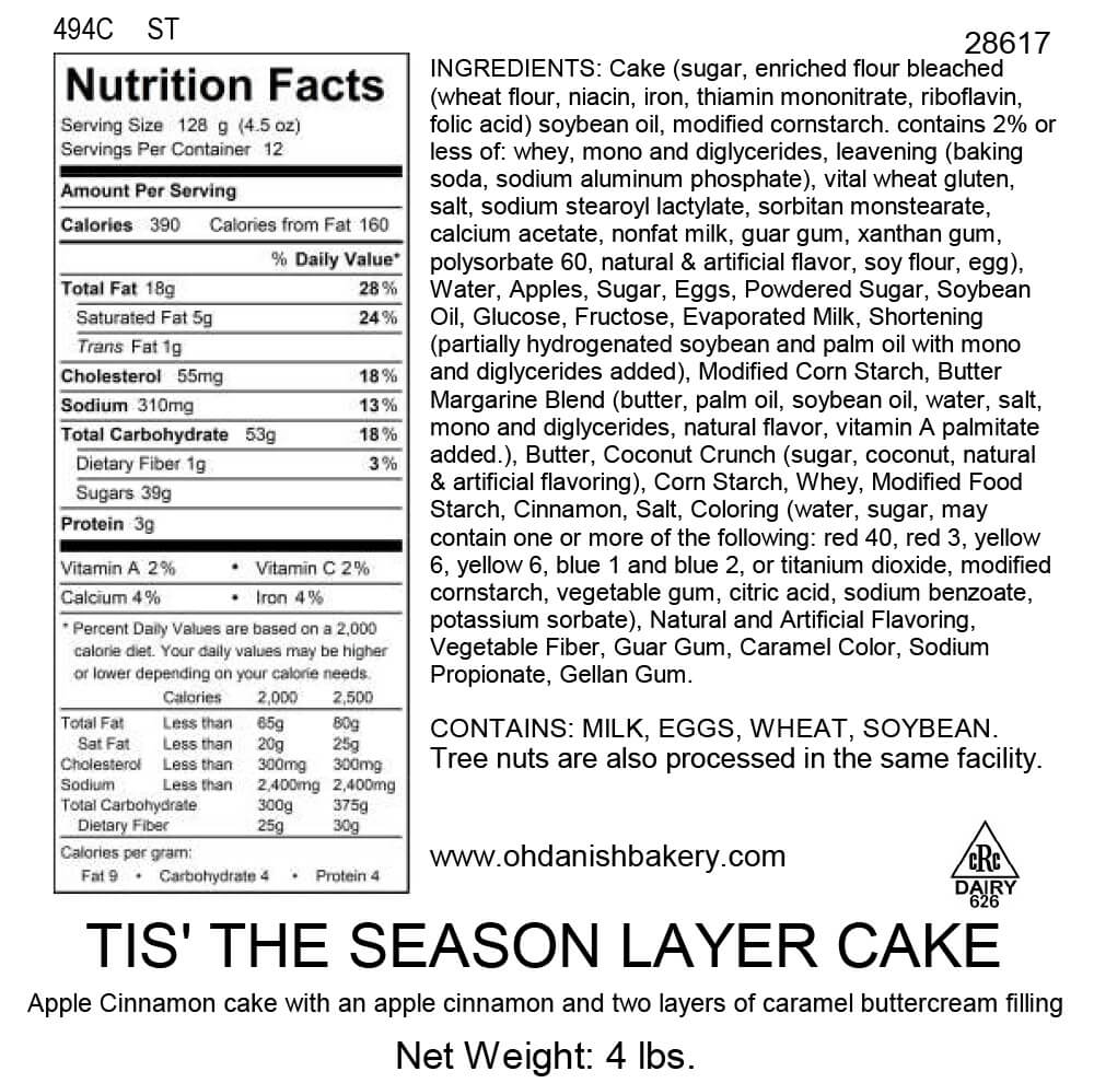 Nutritional Label for Tis the Season Layer Cake