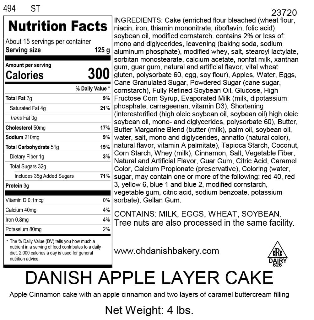 Nutritional Label for Danish Apple Layer Cake