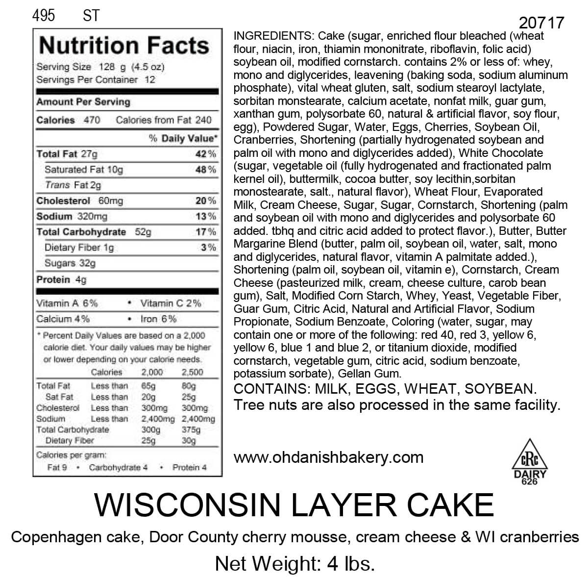 Nutritional Label for Wisconsin Layer Cake