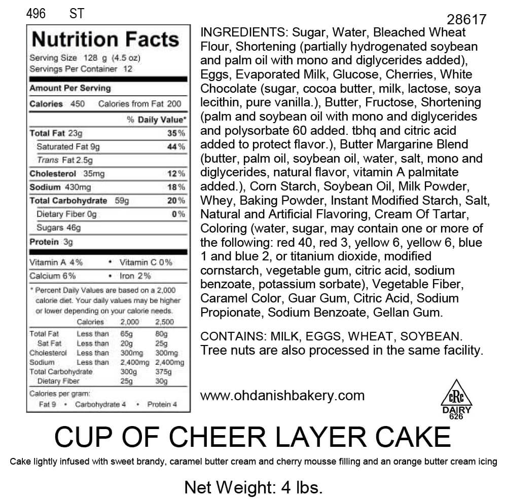 Nutritional Label for Cup of Cheer Layer Cake
