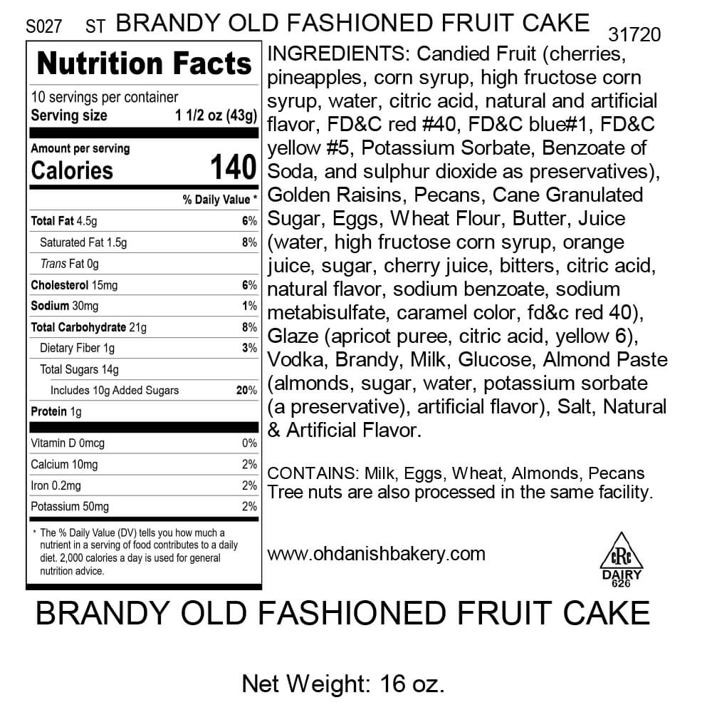 Nutritional Label for Brandy Old Fashioned Fruit Cake