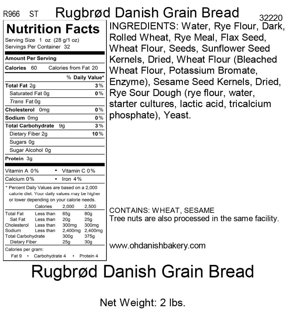 Nutritional Label for Rugbrod Danish Bread