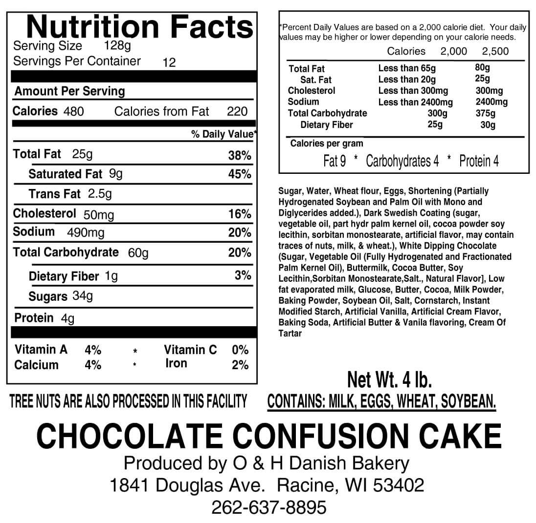 Nutritional Label for Chocolate Confusion Cake