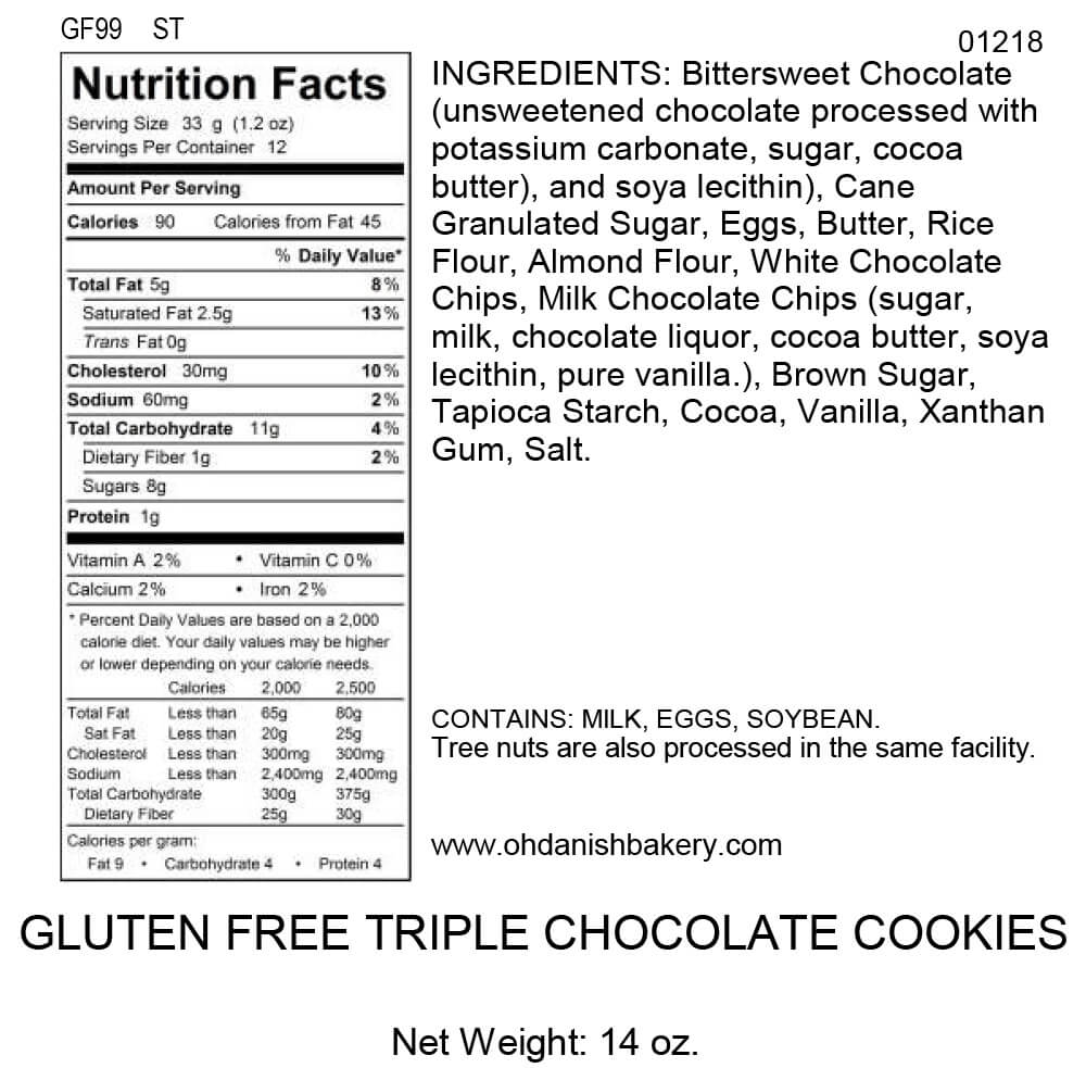 Nutritional Label for Gluten-Free Triple Chocolate Cookies