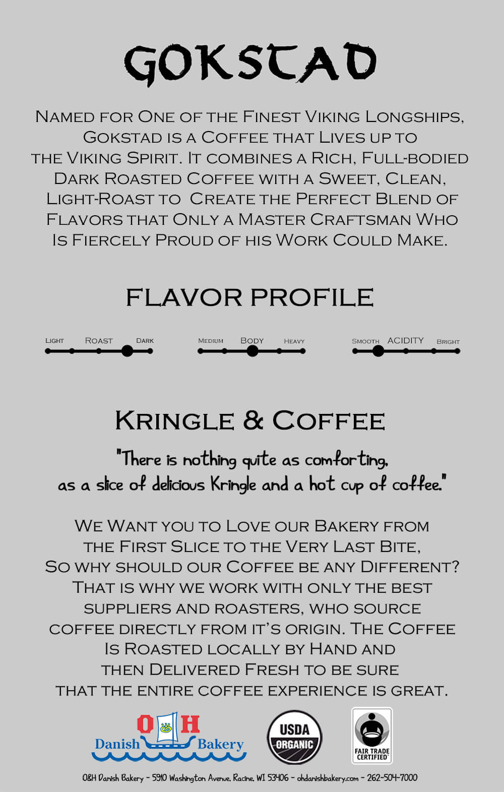 Nutritional Label for Gokstad Premium Whole Bean Coffee