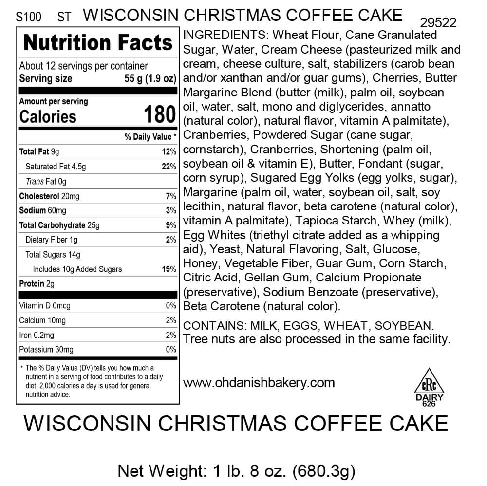 Nutritional Label for Wisconsin Christmas Coffee Cake