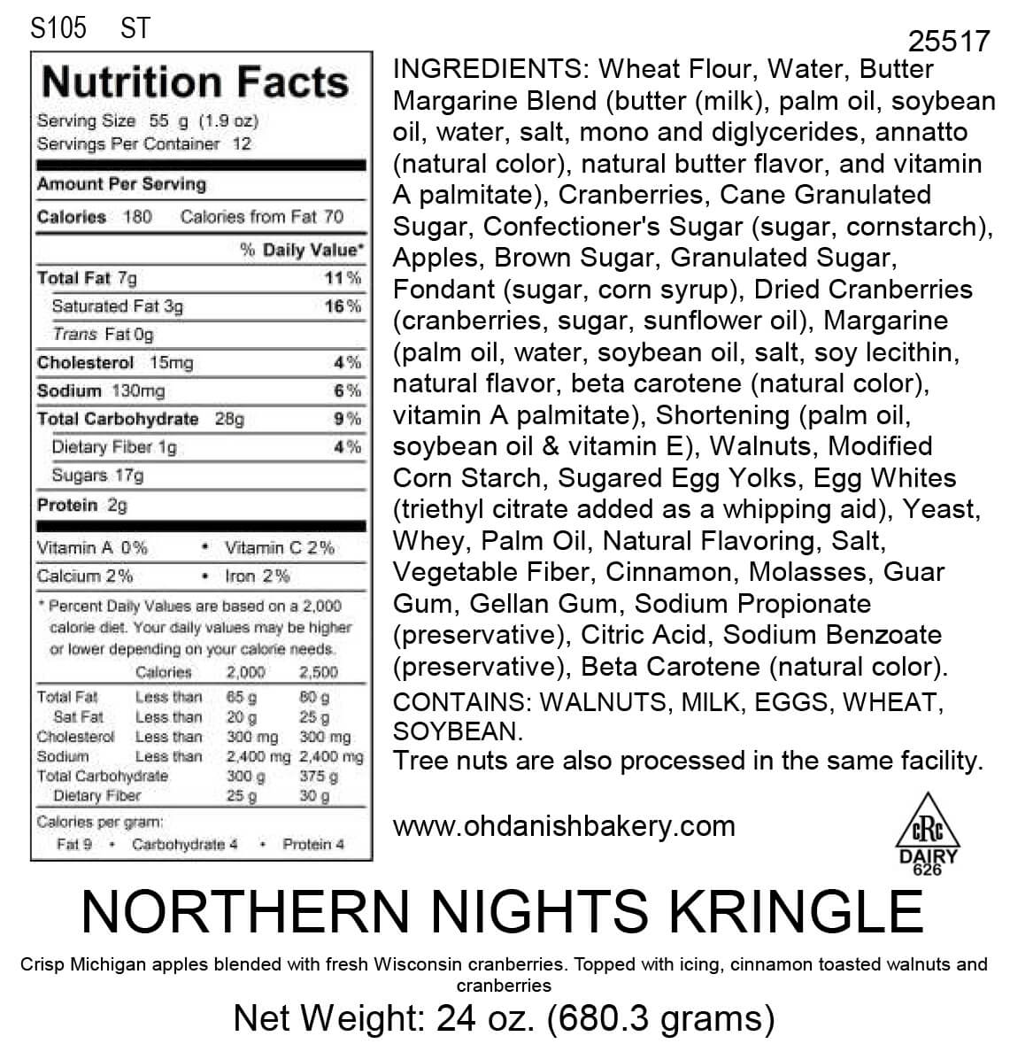 Nutritional Label for Northern Nights Kringle