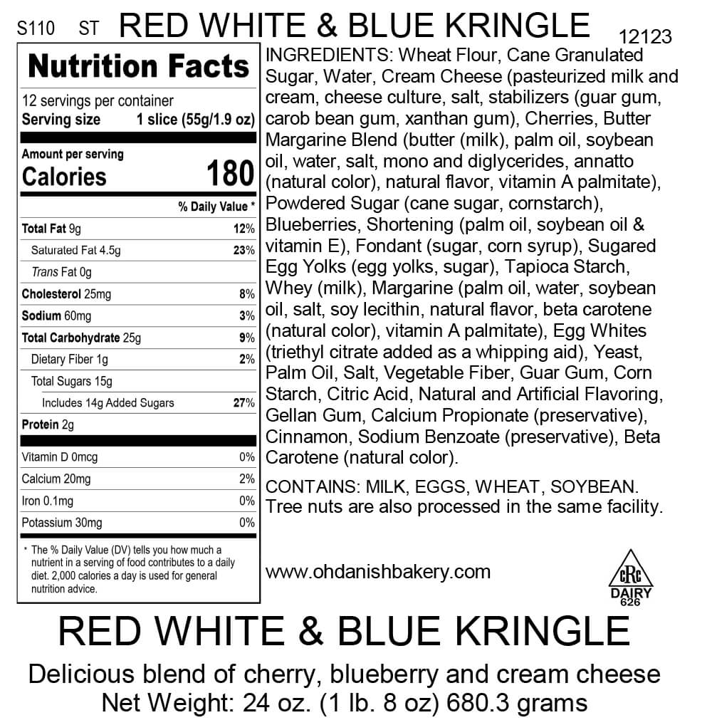 Nutritional Label for Red, White, and Blue Kringle