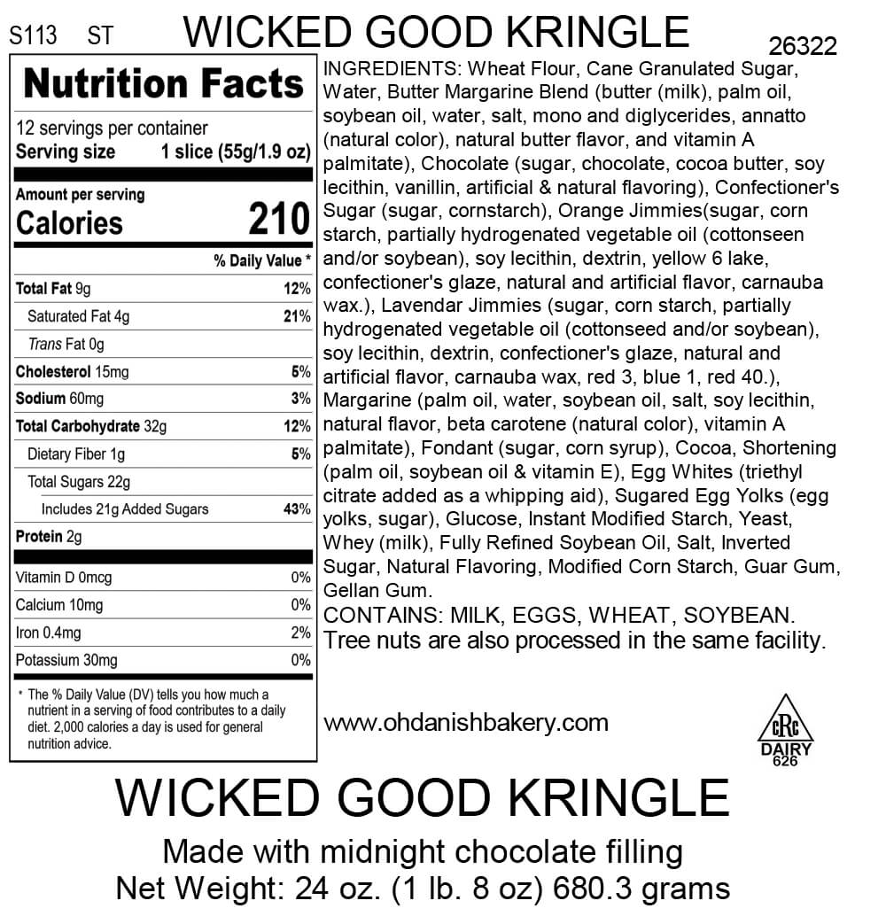 Nutritional Label for Wicked Good Kringle