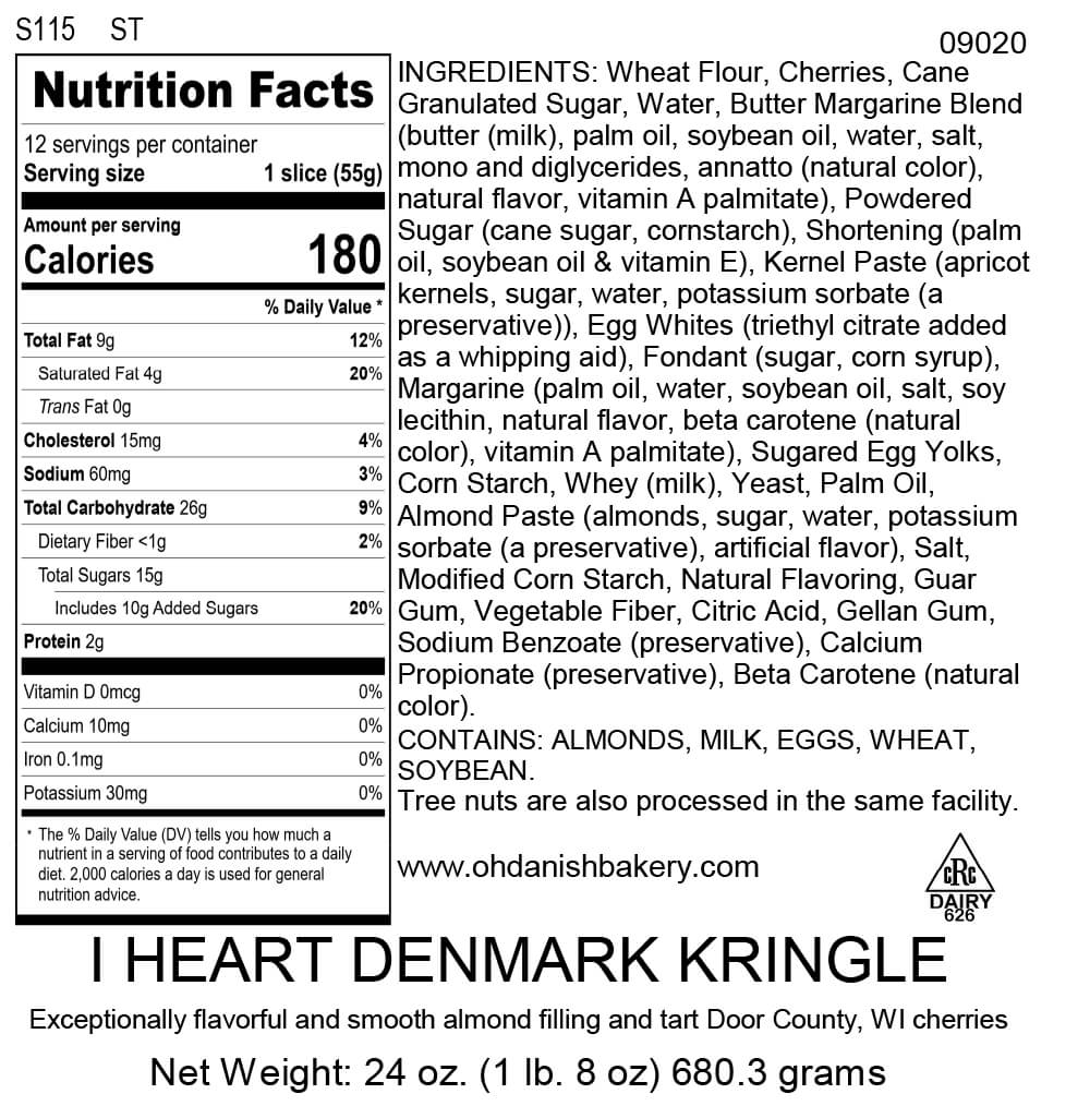 Nutritional Label for I Heart Denmark Kringle